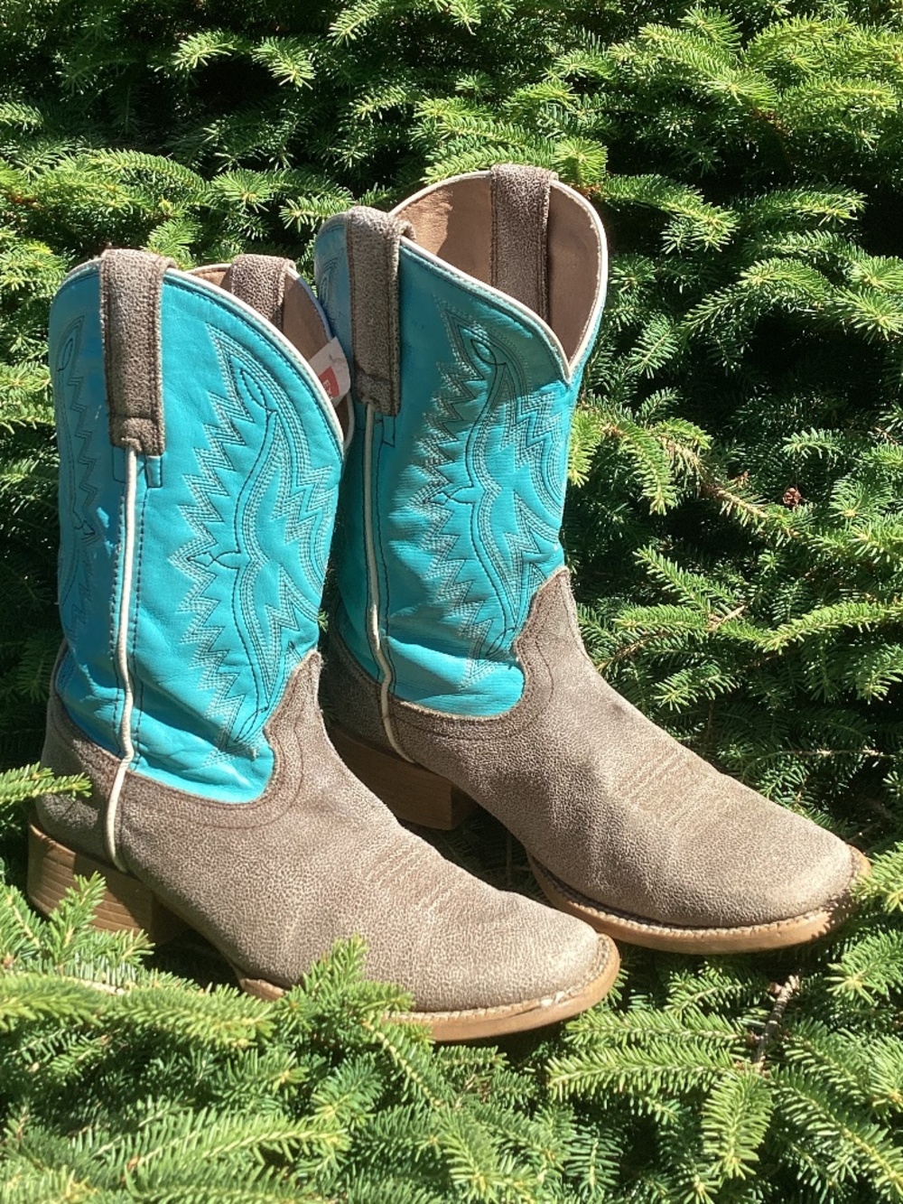 Ariat Turquoise Teal Blue And Brown Square Toe Western Cowgirl Kids Boots🦋